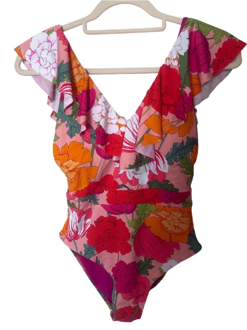 Trina Turk "Sunny Bloom" Plunge Ruffle One-Piece Swimsuit Size 4 NWT
